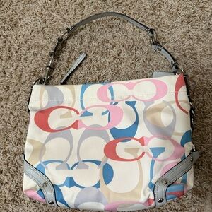 Coach Pink and Blue Shoulder Bag with Signature Logo